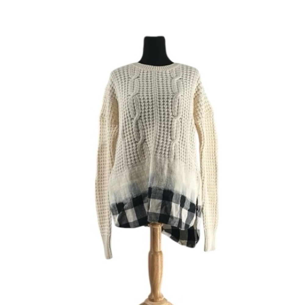 Madewell cable knit wool sweater buffalo
Plaid detail chunky cream sz lg